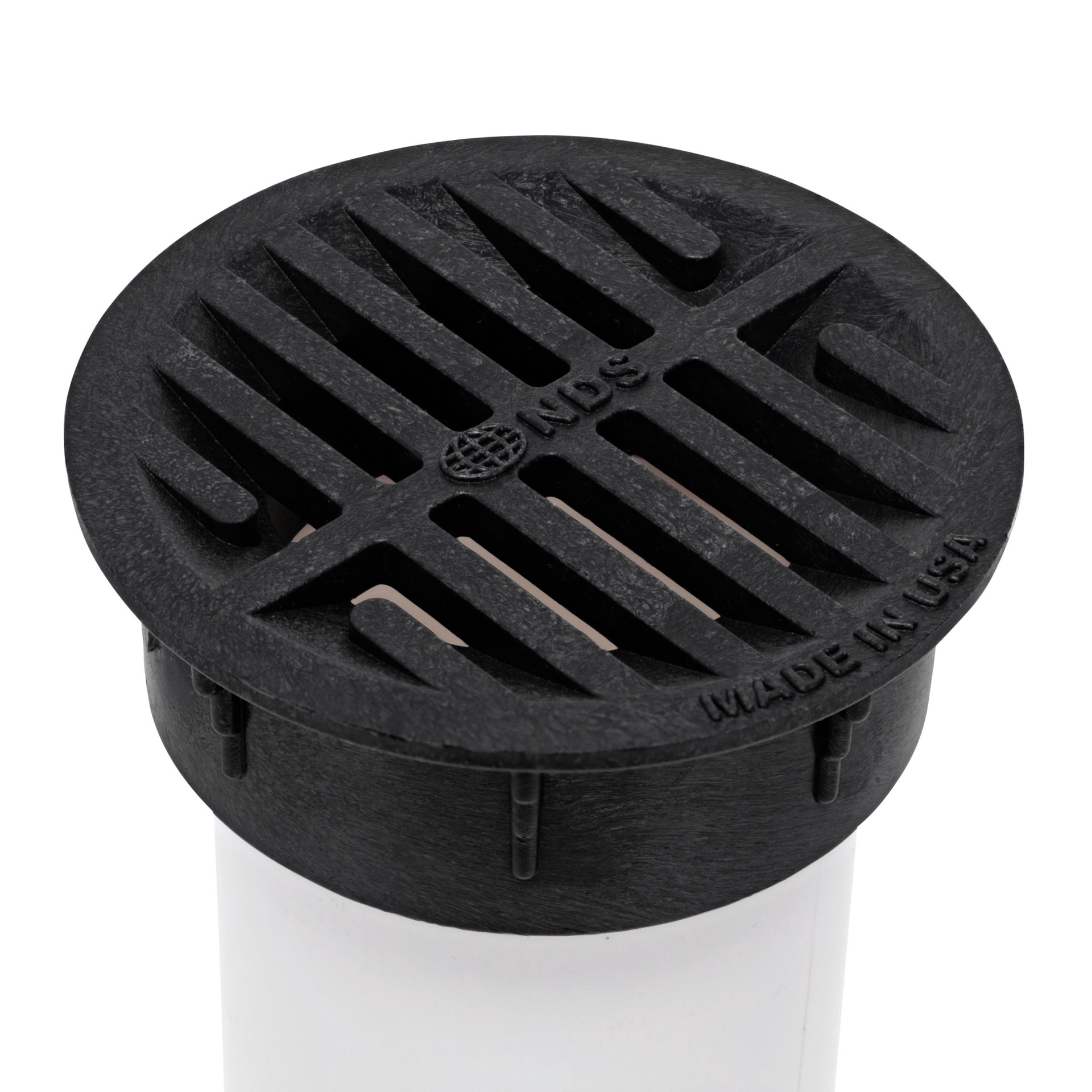slide 4 of 6, NDS 4-in Round Grate, Connects to 4-in Drain Pipes and Fittings, Black, 1 ct