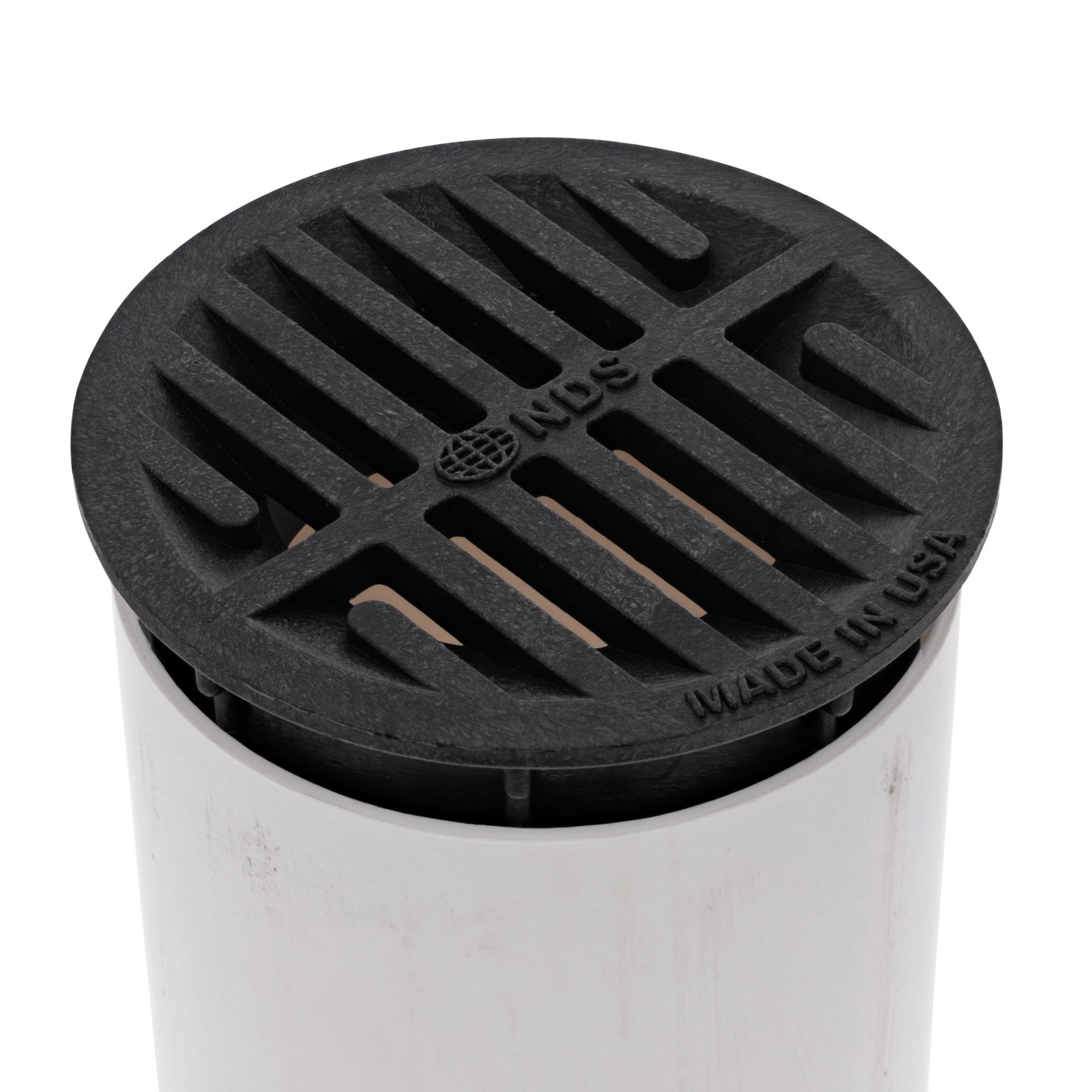 slide 5 of 6, NDS 4-in Round Grate, Connects to 4-in Drain Pipes and Fittings, Black, 1 ct