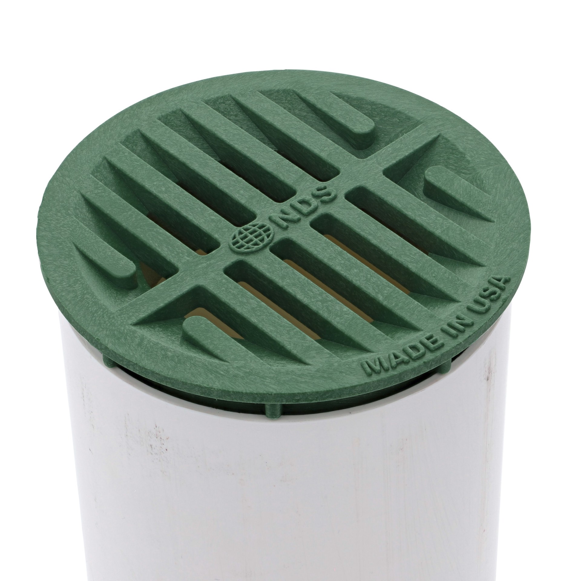 slide 3 of 5, NDS 4-in Round Grate, Connects to 4-in Drain Pipes and Fittings, Green, 1 ct
