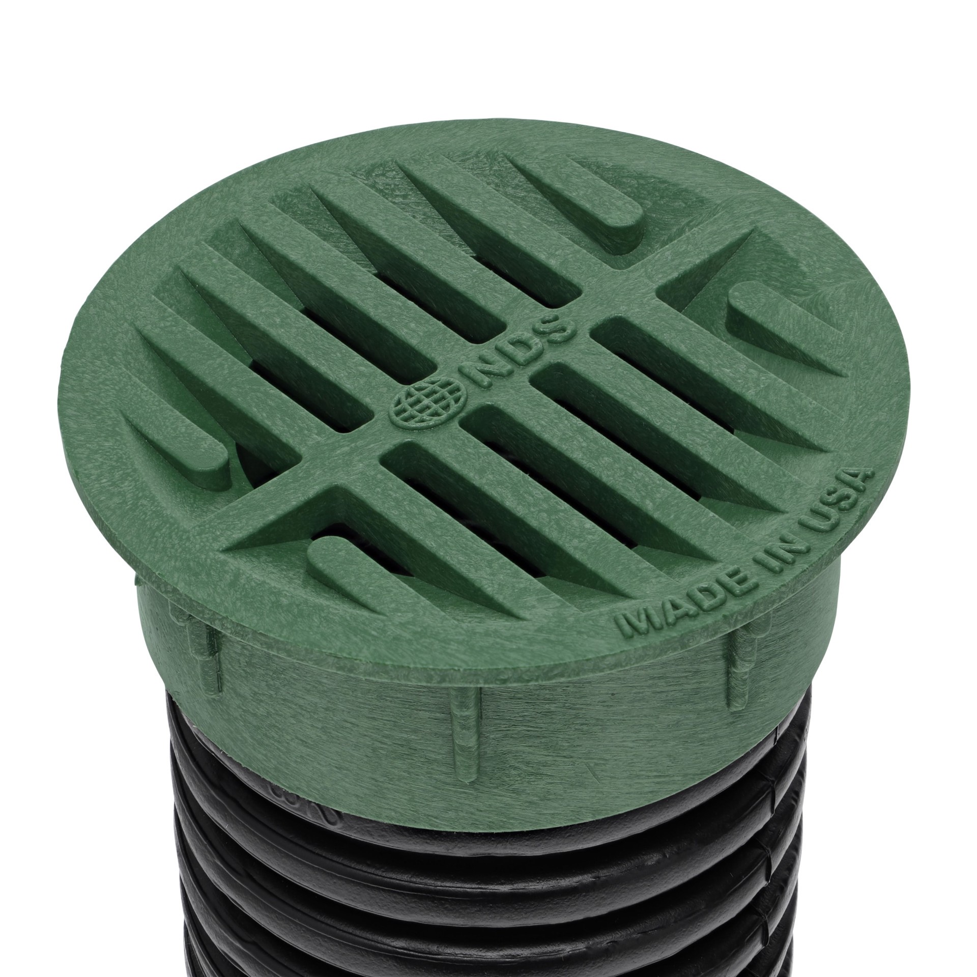 slide 4 of 5, NDS 4-in Round Grate, Connects to 4-in Drain Pipes and Fittings, Green, 1 ct