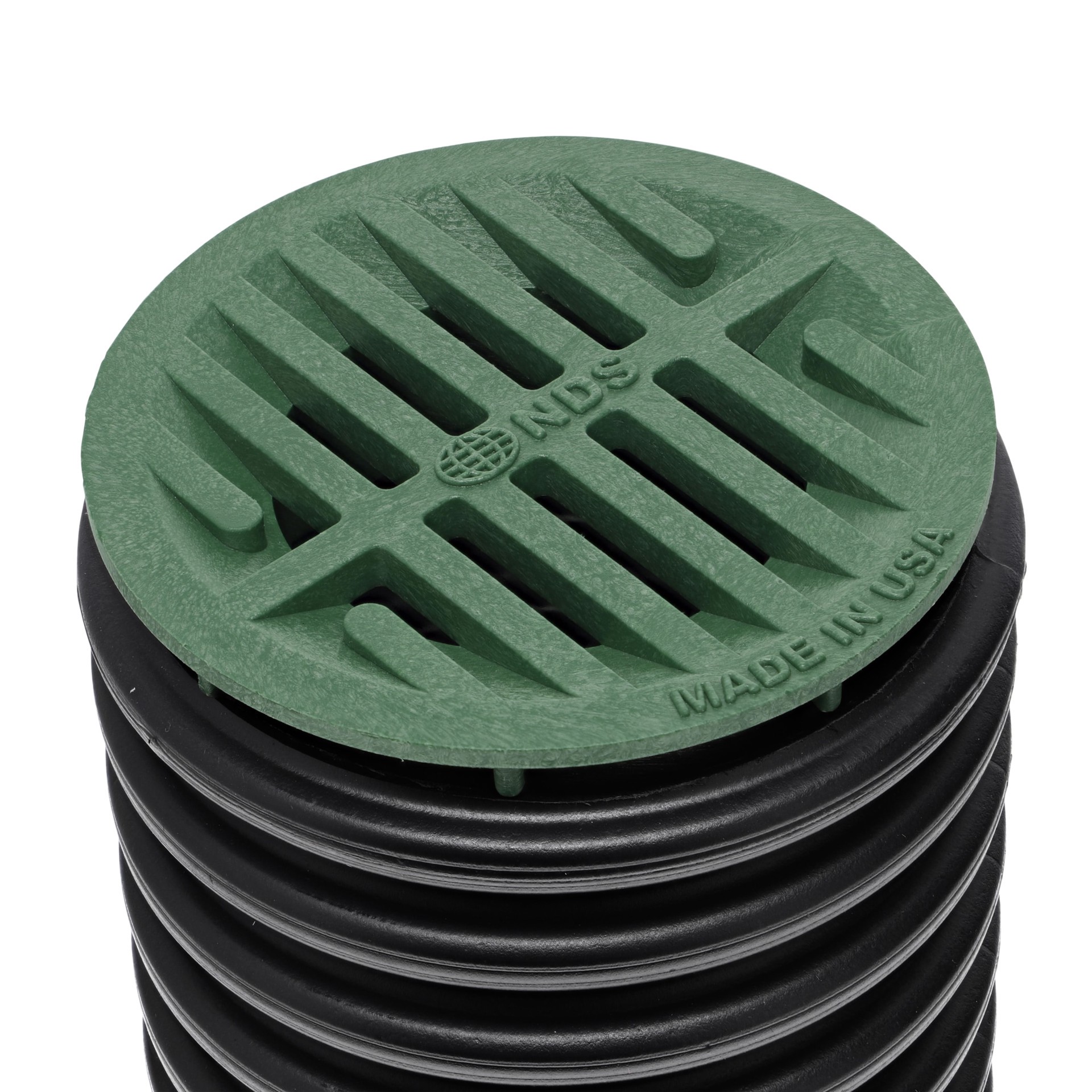 slide 5 of 5, NDS 4-in Round Grate, Connects to 4-in Drain Pipes and Fittings, Green, 1 ct
