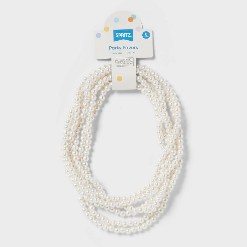 slide 3 of 3, 6ct Pearl Necklace - Spritz™: Kids Party Favors, Birthday Supplies, White Beads, Ages 4+, 6 ct