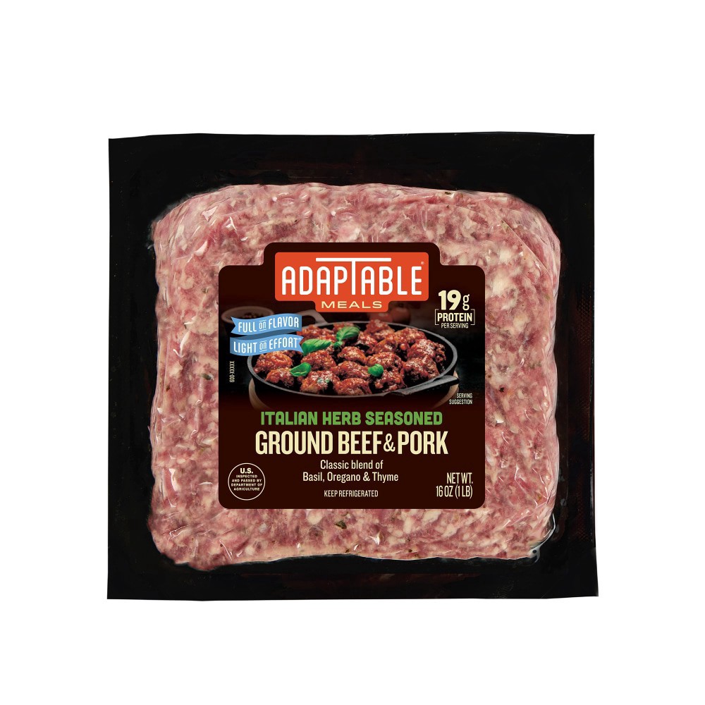 slide 1 of 3, AdapTable® Italian Herb Seasoned Ground Beef and Pork, 16 oz
