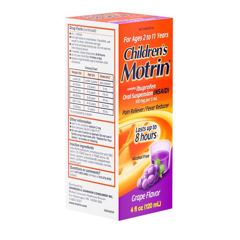 slide 2 of 7, Children's Motrin Pain Reliever/Fever Reducer Liquid - Ibuprofen (NSAID) - Grape - 4 fl oz, 4 fl oz