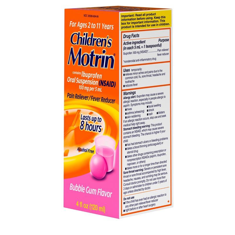 slide 3 of 8, Children's Motrin Pain Reliever/Fever Reducer Liquid - Ibuprofen (NSAID) - Bubble Gum - 4 fl oz, 4 fl oz