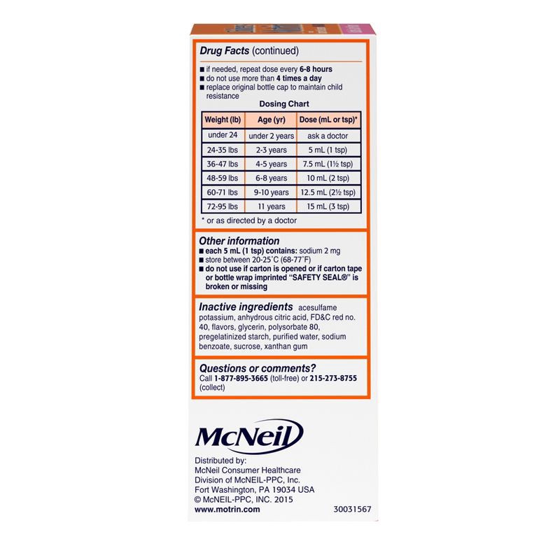 slide 4 of 8, Children's Motrin Pain Reliever/Fever Reducer Liquid - Ibuprofen (NSAID) - Bubble Gum - 4 fl oz, 4 fl oz