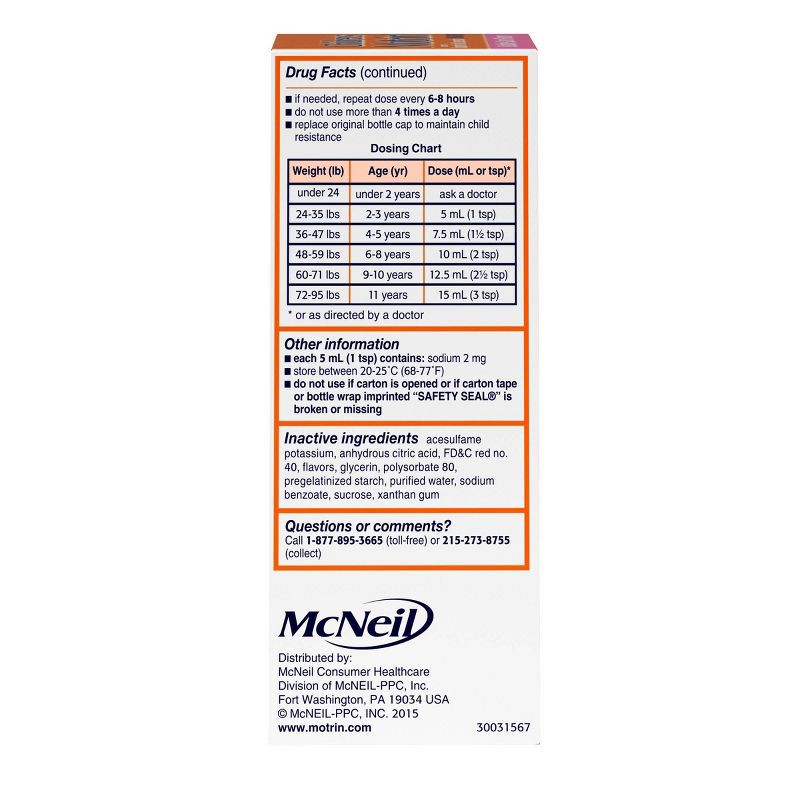 slide 8 of 8, Children's Motrin Pain Reliever/Fever Reducer Liquid - Ibuprofen (NSAID) - Bubble Gum - 4 fl oz, 4 fl oz