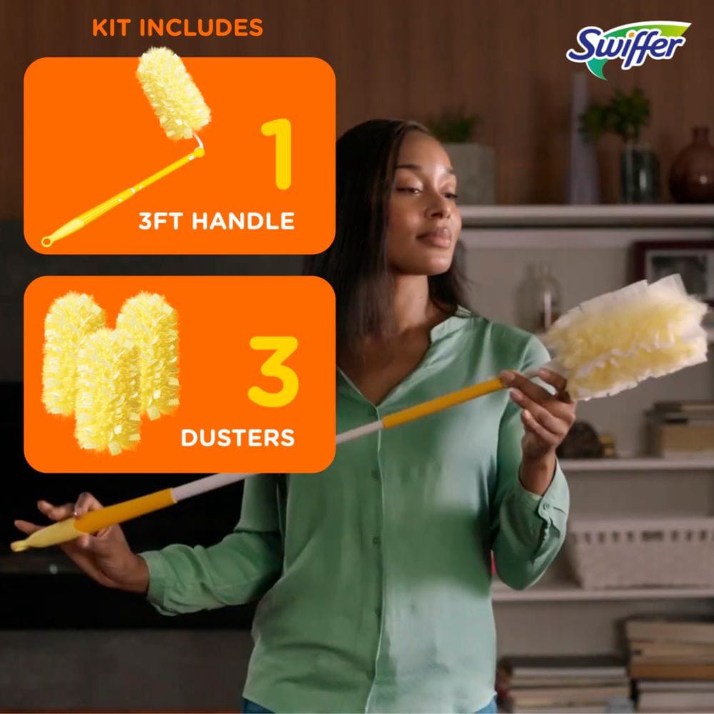 slide 6 of 6, Swiffer Dusters Heavy Duty Kit Poly fiber Extendable Dusting wand, 1 ct