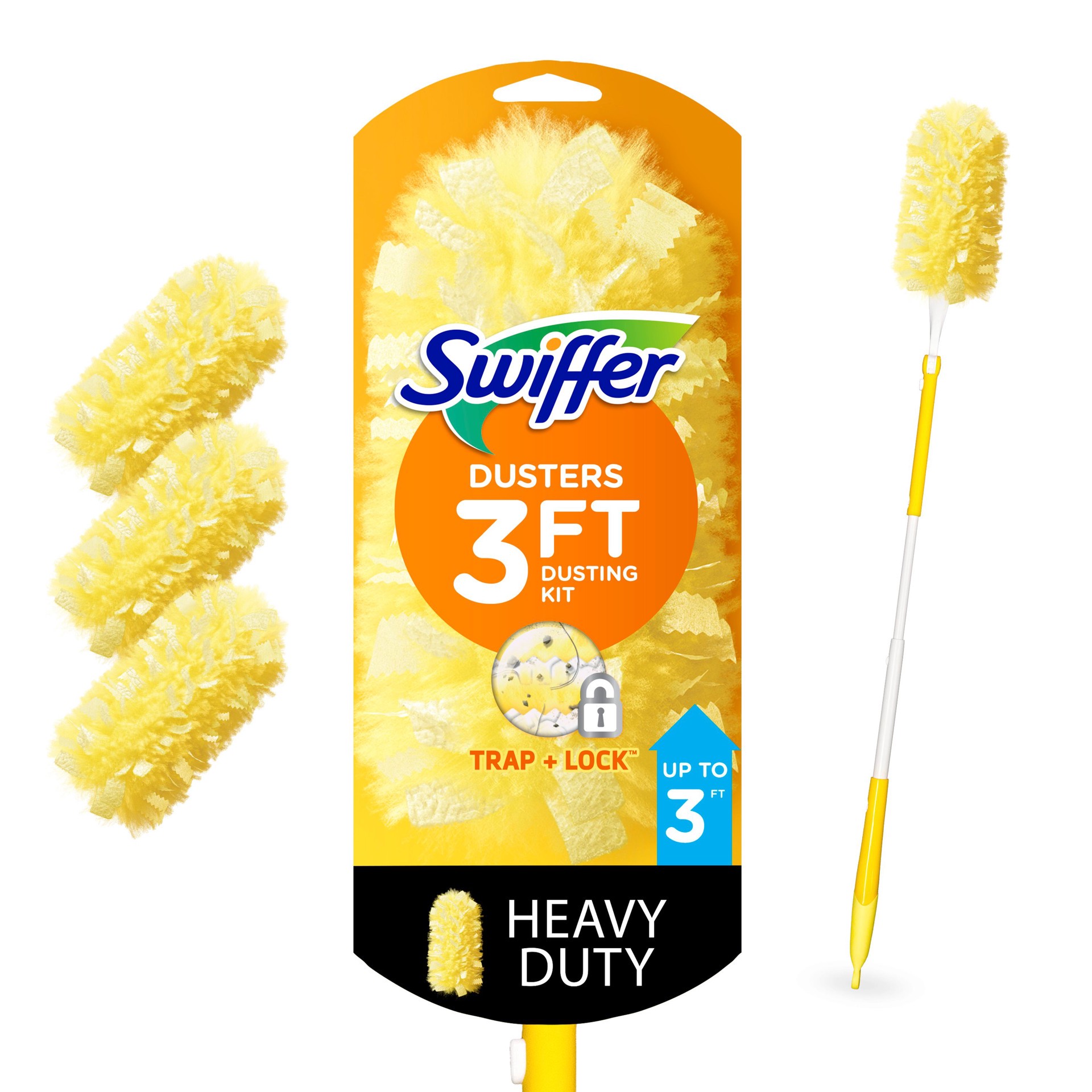 slide 1 of 6, Swiffer Dusters Heavy Duty Kit Poly fiber Extendable Dusting wand, 1 ct