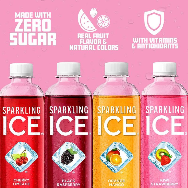 slide 3 of 10, Sparkling ICE Variety Pack-Black Raspberry/Orange Mango/Kiwi Strawberry/Cherry Limeade - 12pk/17 fl oz Bottles, 12 ct; 17 fl oz