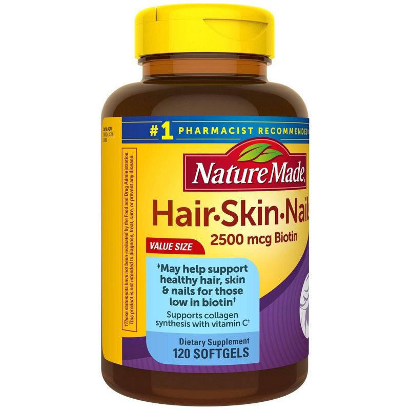 slide 4 of 6, Nature Made Hair - Skin & Nails with 2500 mcg of Biotin Softgels - 120ct, 120 ct