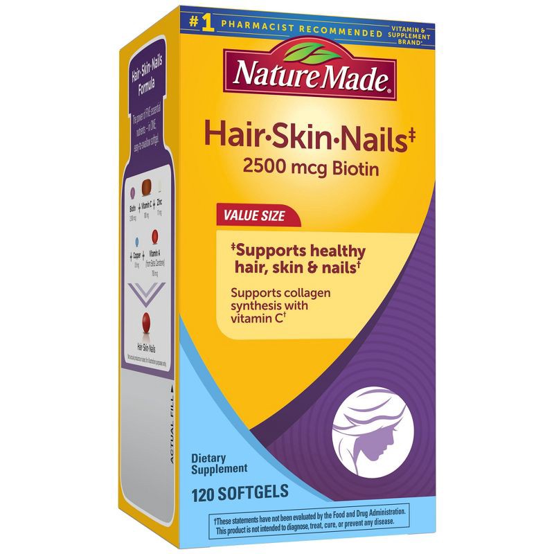 slide 1 of 6, Nature Made Hair - Skin & Nails with 2500 mcg of Biotin Softgels - 120ct, 120 ct