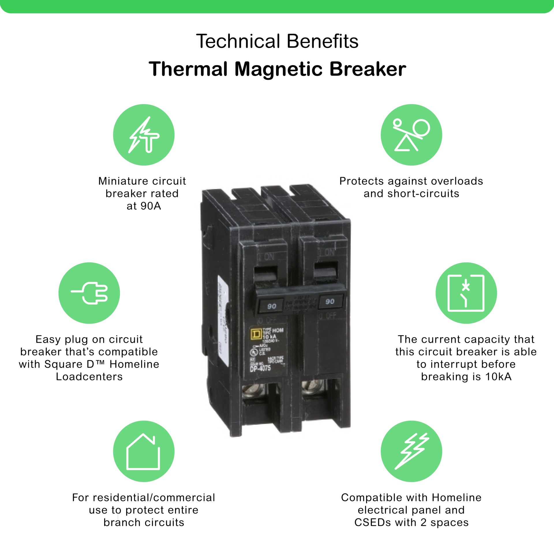 slide 2 of 4, Square D Homeline 90-amp 2 -Pole Standard trip Circuit Breaker, 1 ct