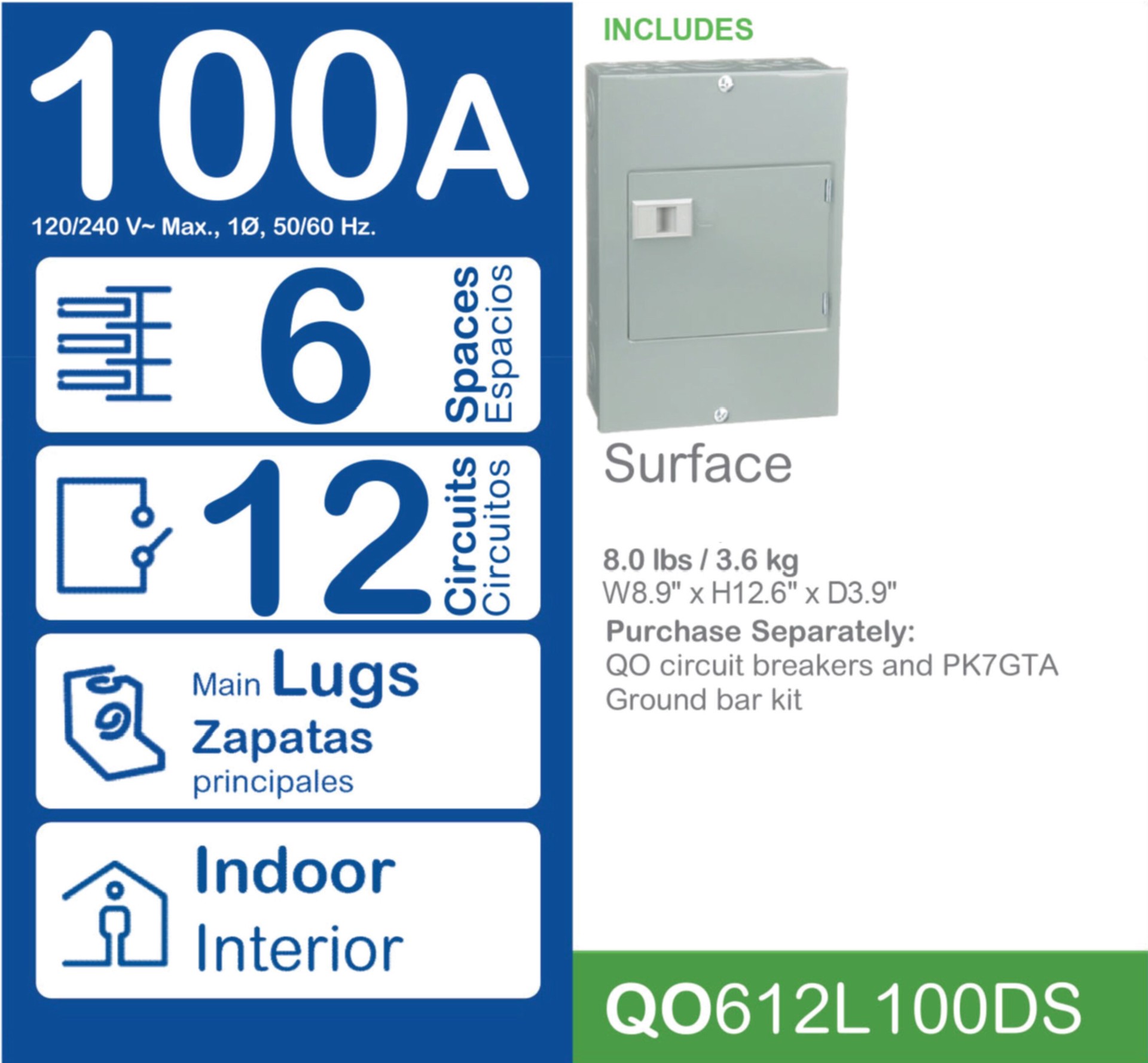 slide 3 of 3, Square D 100 -Amp 6 -Spaces 12 -Circuit Indoor Main Lug Load Center, 1 ct