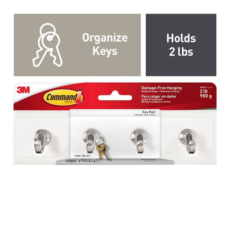 slide 2 of 11, Command 6 Strips Quartz Key Decorative Hook Rack: Wall Mounted Off-White Plastic Hat Rack with 4 Hooks, 1 ct