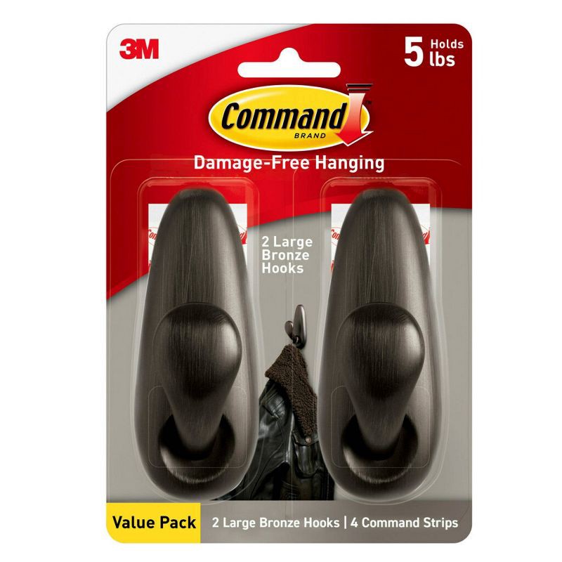 slide 15 of 15, Command Large Forever Classic Hooks Oil Rubbed Bronze: Decorative Wall Hooks, Metal, Painted Finish, 5 lb Capacity, 2 Pack, 5 lb, 2 ct