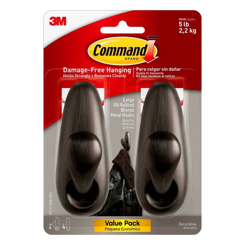 slide 1 of 15, Command Large Forever Classic Hooks Oil Rubbed Bronze: Decorative Wall Hooks, Metal, Painted Finish, 5 lb Capacity, 2 Pack, 5 lb, 2 ct