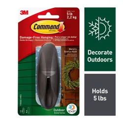 Command 1 Hook 2 Strips Large Sized Outdoor Designer Hook with Foam Strips Metallic Bronze