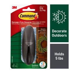 Command 1 Hook 2 Strips Large Sized Outdoor Designer Hook with Foam Strips Metallic Bronze