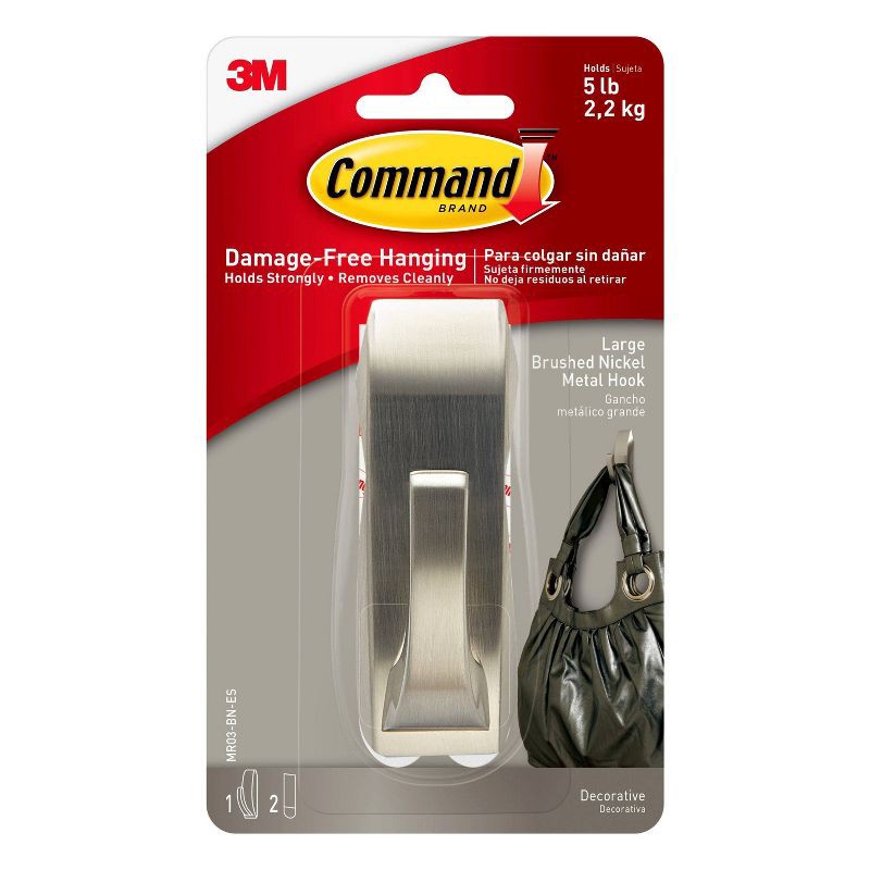 slide 1 of 10, Command 2 Strips Large Sized Modern Reflections Hook Brushed Nickel, 1 ct
