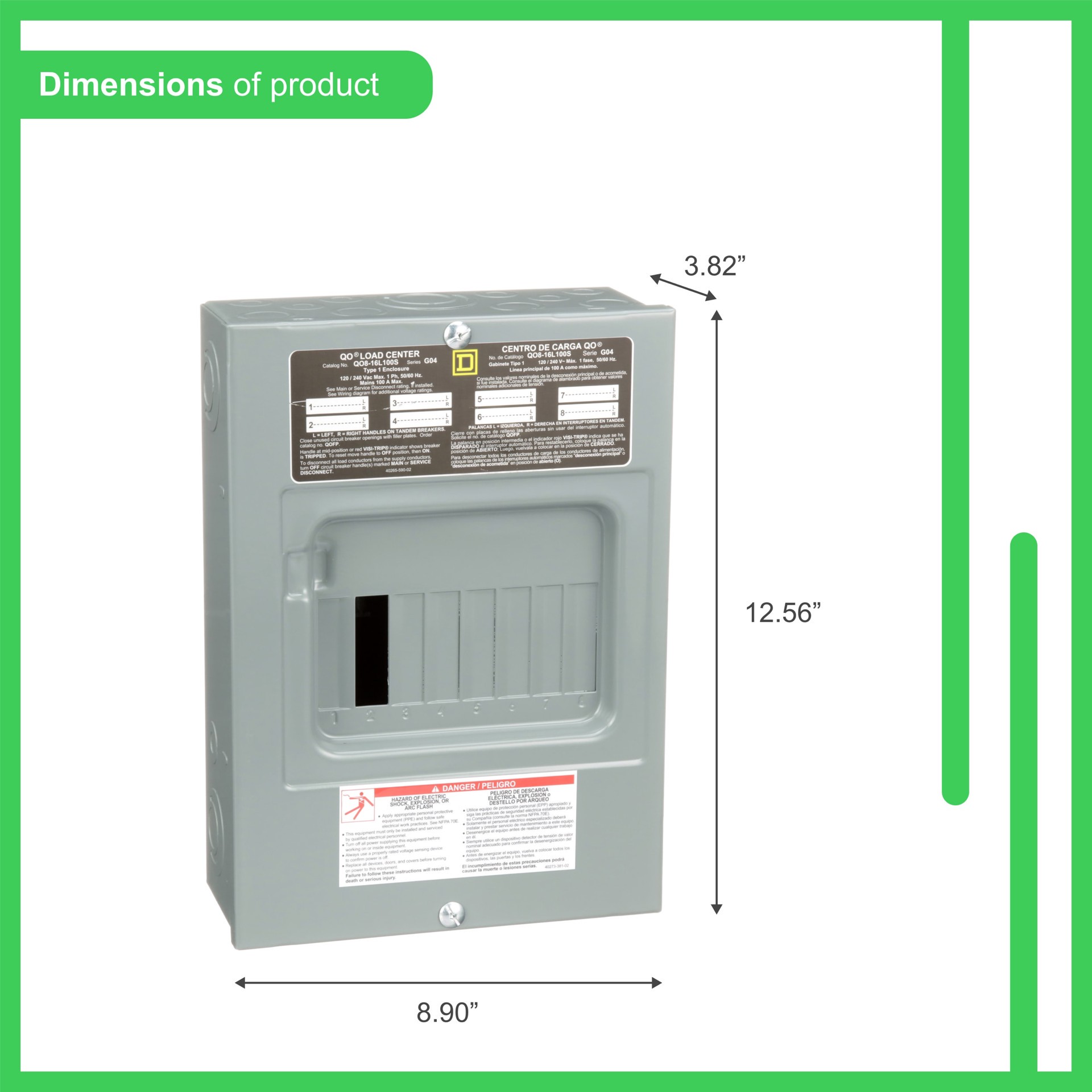 slide 2 of 5, Square D 100 -Amp 8 -Spaces 16 -Circuit Indoor Main Lug Load Center, 1 ct