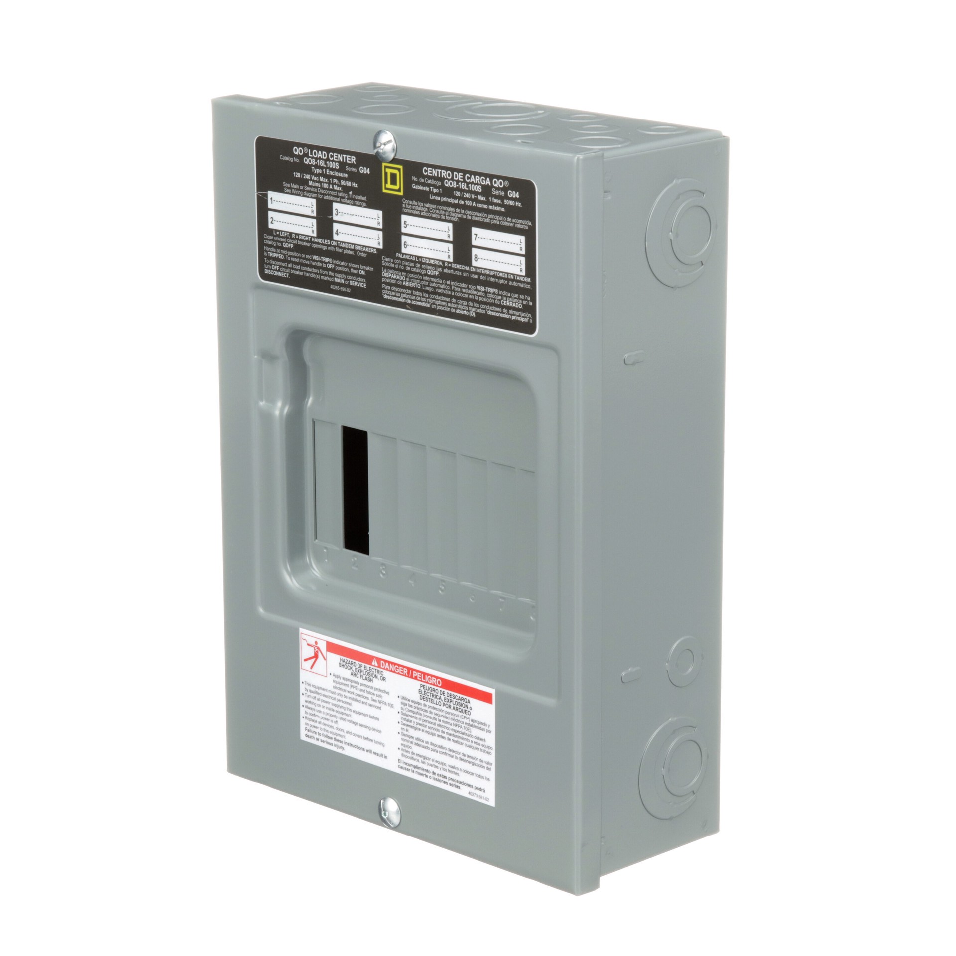 slide 3 of 5, Square D 100 -Amp 8 -Spaces 16 -Circuit Indoor Main Lug Load Center, 1 ct