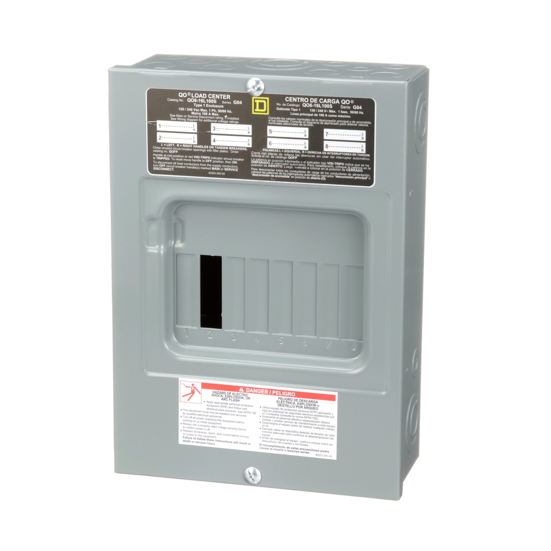 slide 4 of 5, Square D 100 -Amp 8 -Spaces 16 -Circuit Indoor Main Lug Load Center, 1 ct