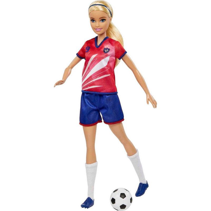 slide 3 of 6, Barbie Soccer Doll - Red #9 Uniform, 1 ct