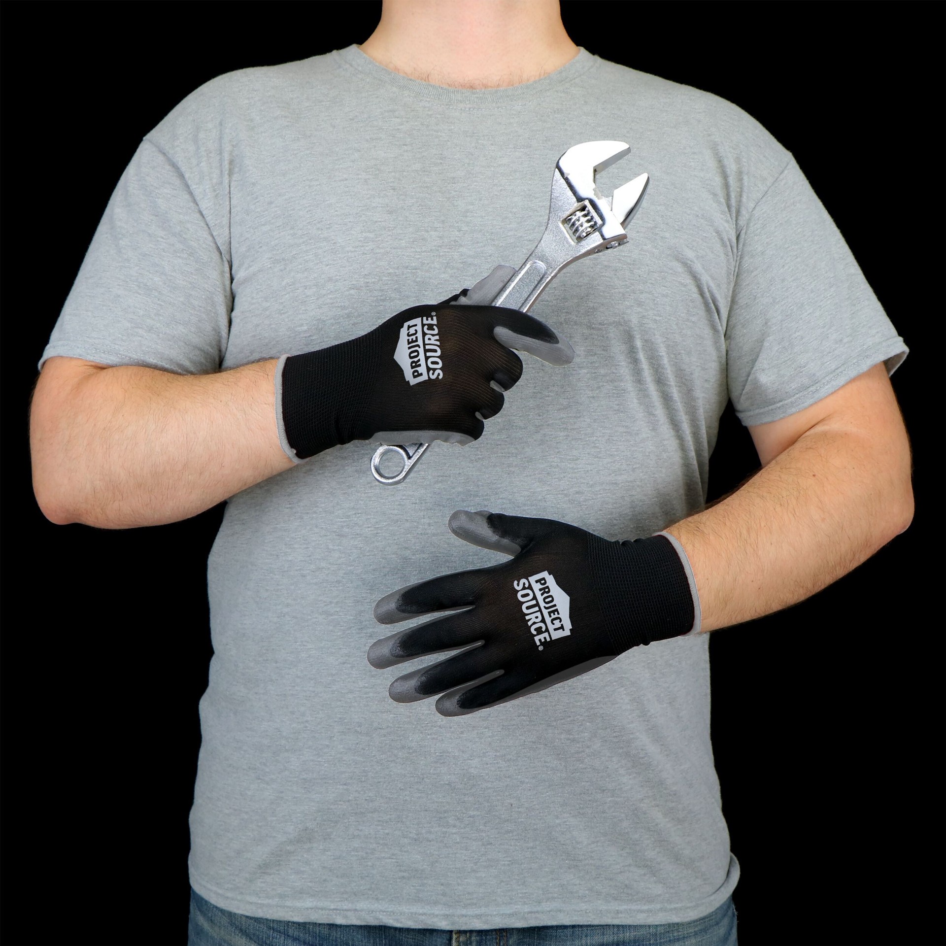 slide 4 of 6, Blue Hawk Large Gray Nitrile Dipped Polyester Gloves, (1-Pair), 1 ct