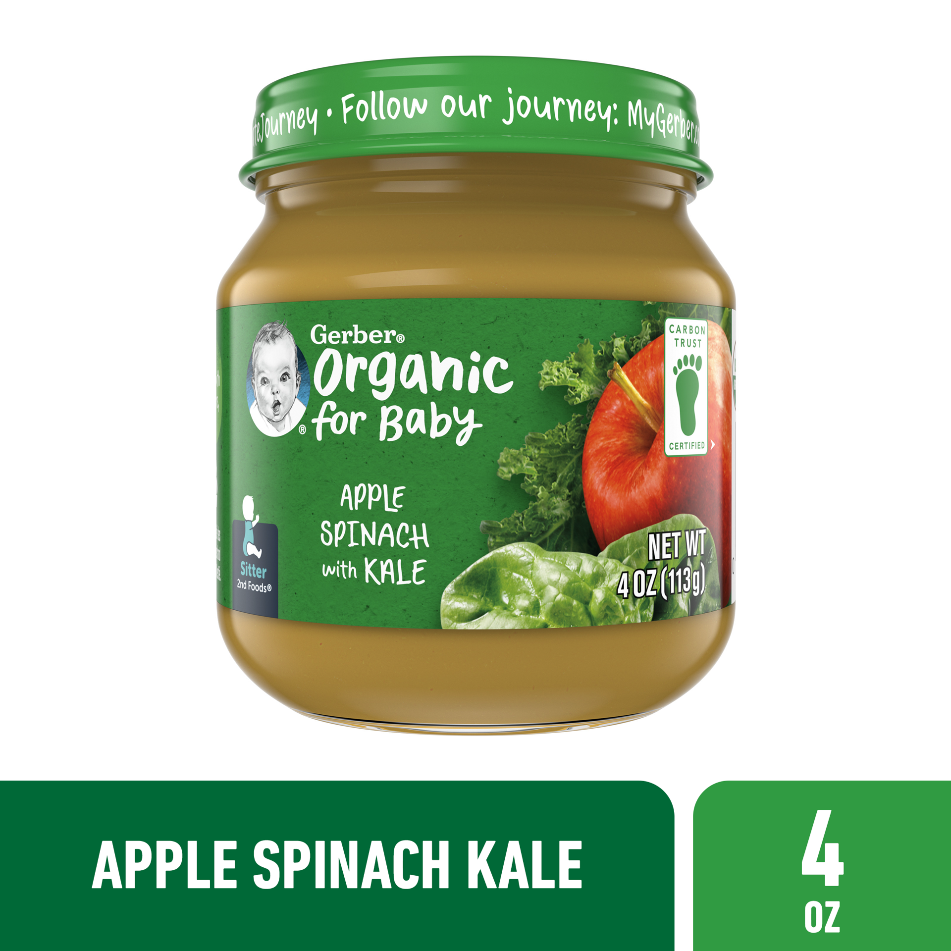 slide 1 of 5, Gerber Stage 2 Baby Food, Apple Spinach Kale Puree, 4 oz Jar, 4 oz