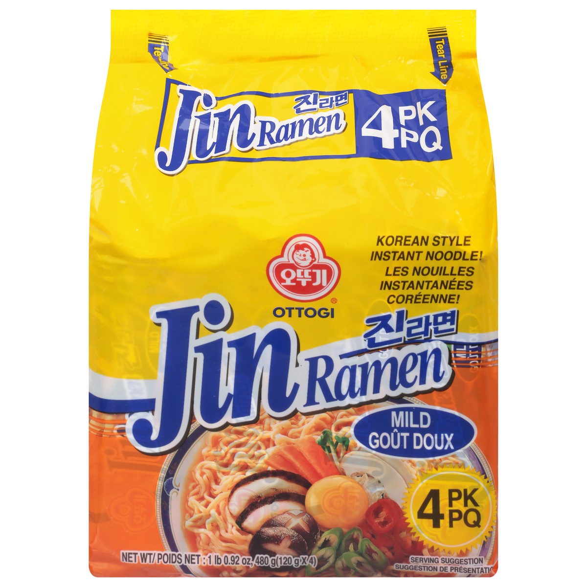 slide 1 of 12, Ottogi Jin Ramen Mild Flavor Multi Pack 4 Count - 16.93 Oz, 4 ct