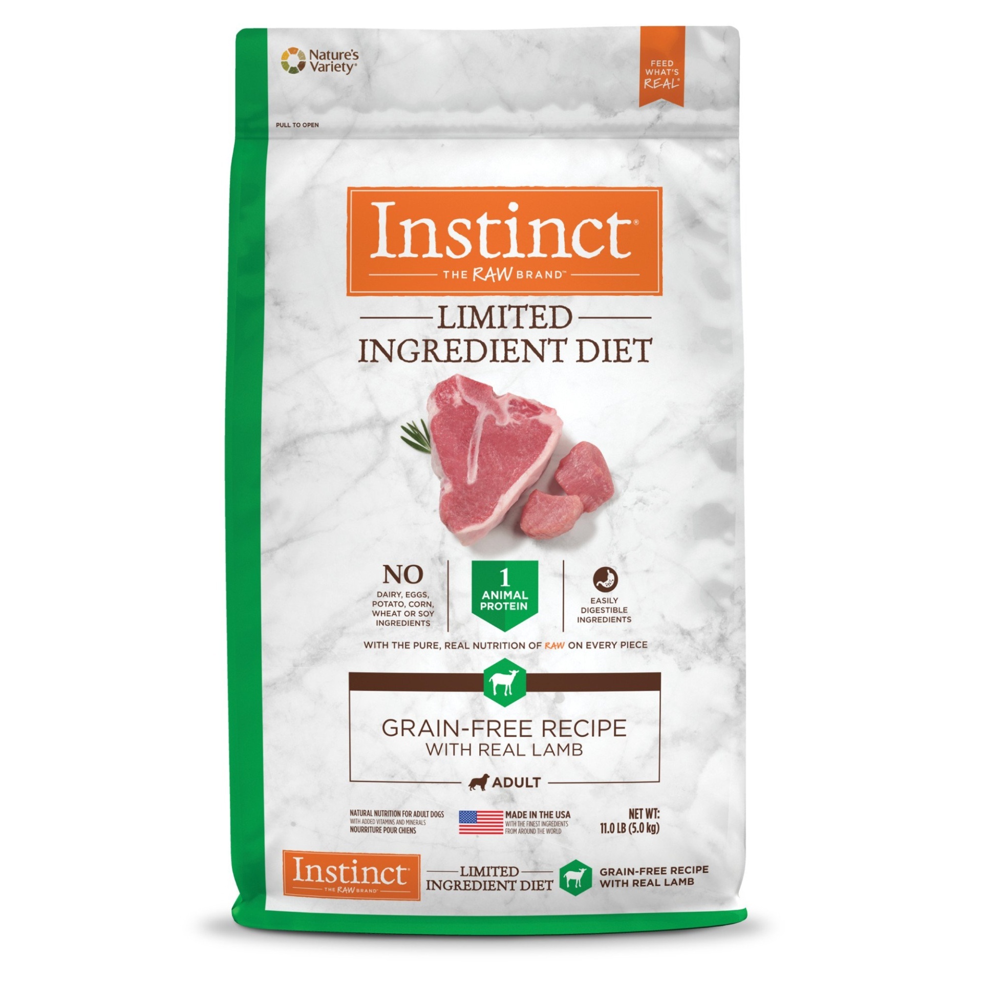 slide 1 of 1, Nature's Variety Instinct Limited Ingredient Diet Grain Free Recipe with Real Lamb Natural Dry Dog Food, 11 lb