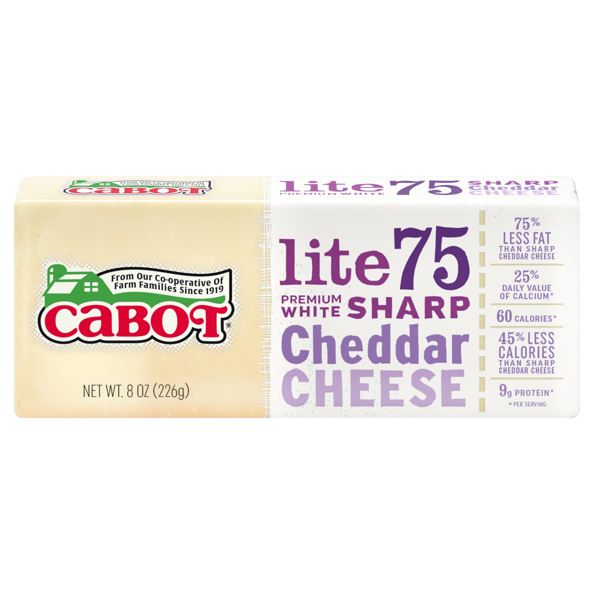 slide 1 of 3, Cabot Lite75 Sharp Cheddar Cheese, 8 oz