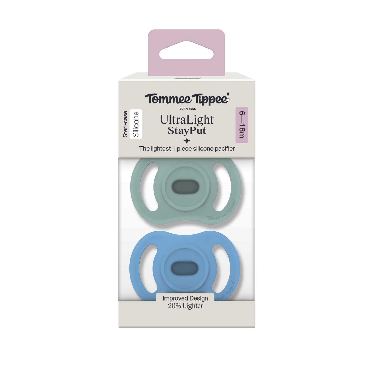 slide 1 of 1, Tommee Tippee UltraLight Stay Put Silicone Pacifier 0-6m - Light Blue & Green - 2pk, 4 ct