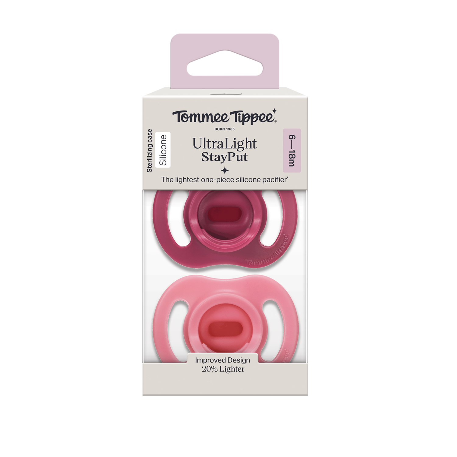 slide 1 of 1, Tommee Tippee Ulta Light Stay Put Paci, 6-18M 2PK, 2 ct