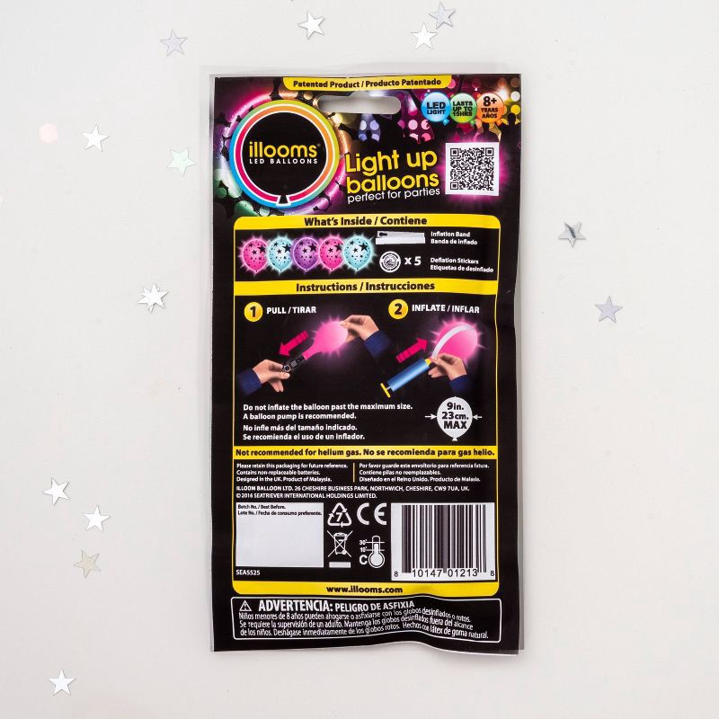 slide 3 of 10, iLLoom Balloon 5ct illooms LED Light Up Mixed Solid Stars Balloon: Multicolor Latex for Kids' Birthday Party, Outer Space Theme, 5 ct