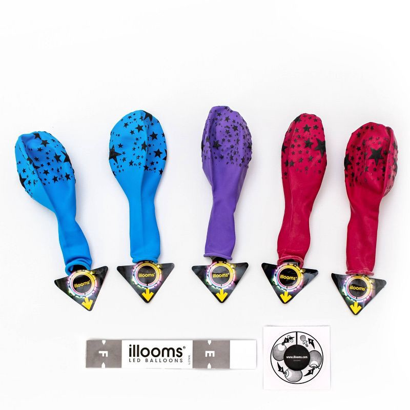 slide 4 of 10, iLLoom Balloon 5ct illooms LED Light Up Mixed Solid Stars Balloon: Multicolor Latex for Kids' Birthday Party, Outer Space Theme, 5 ct