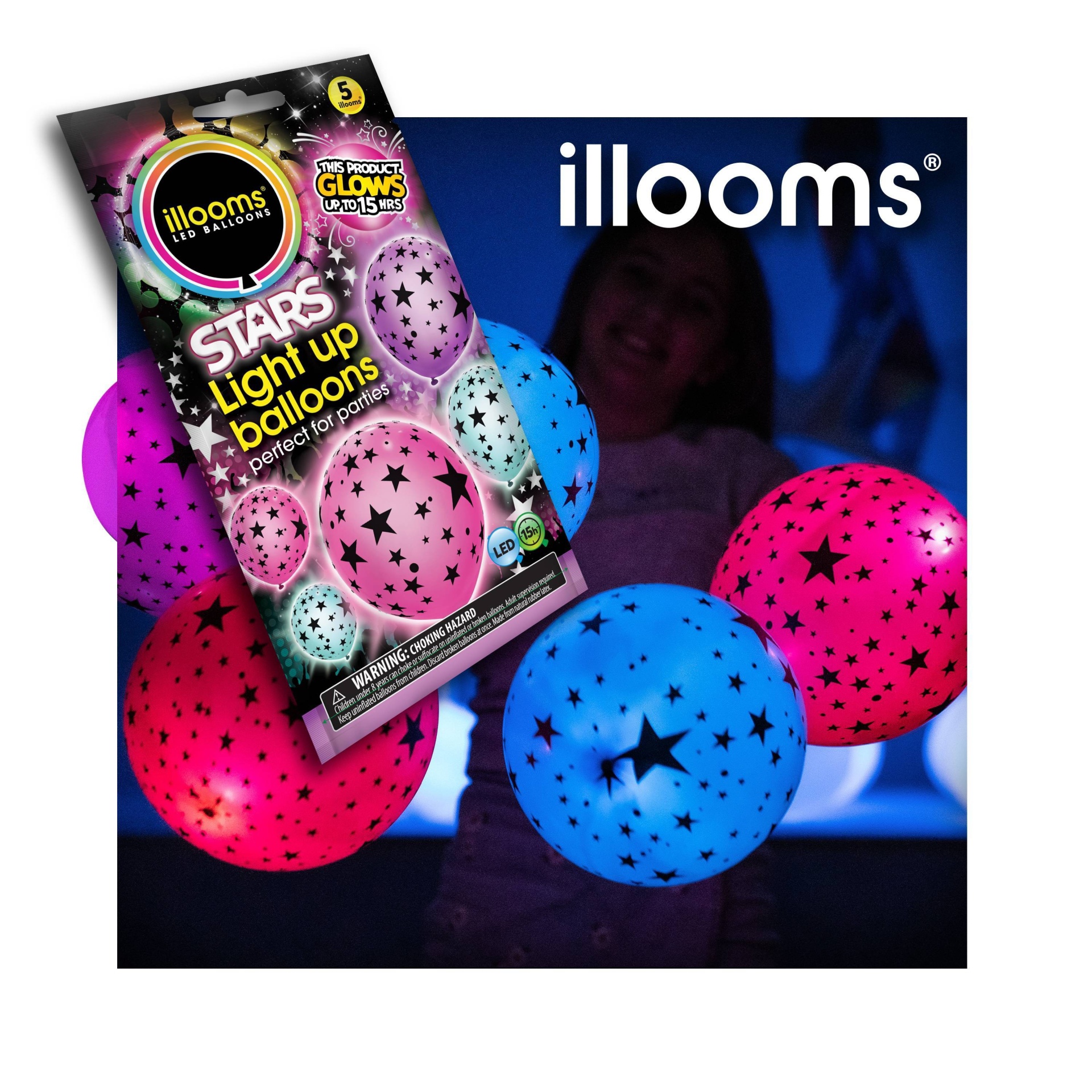 slide 1 of 10, iLLoom Balloon 5ct illooms LED Light Up Mixed Solid Stars Balloon, 5 ct