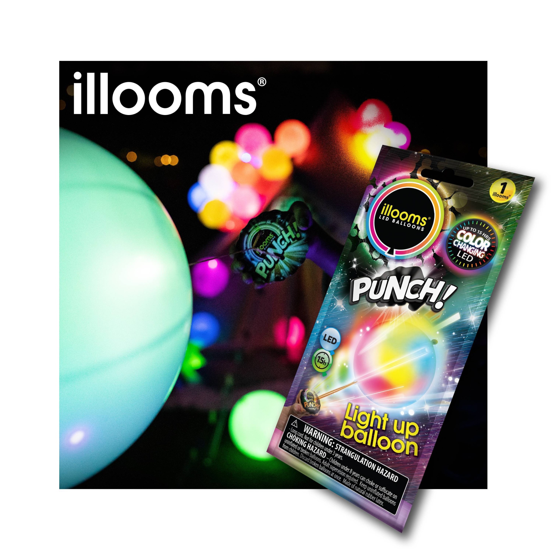 slide 1 of 8, iLLoom Balloon illooms LED Light Up Color Changing Punch Balloon, 1 ct
