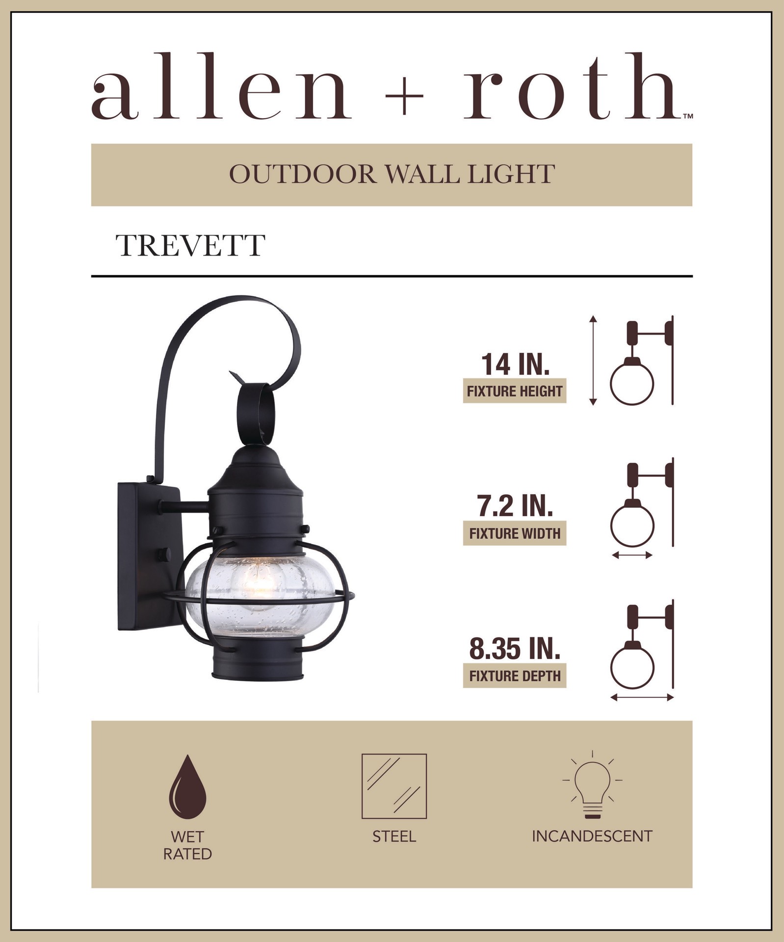 slide 4 of 6, allen + roth Trevett 1 -Light 14-in H Matte Black Hardwired Outdoor Wall Light, 1 ct