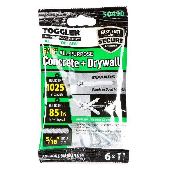 slide 3 of 6, TOGGLER 1025-lb 5/16-in x 1-5/8-in Multi-Purpose Anchors with Screws Included 6 -Pack, 1 ct