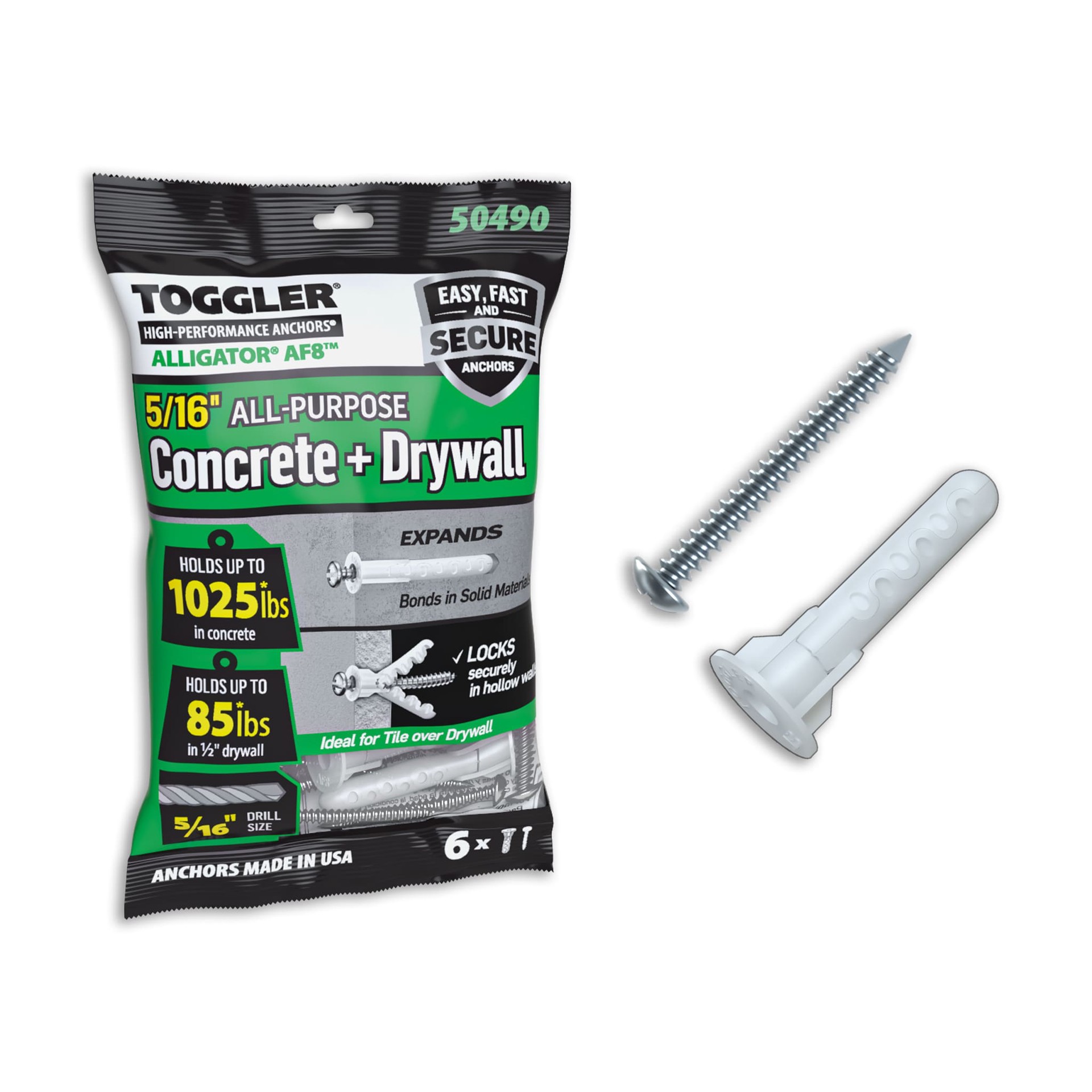 slide 1 of 6, TOGGLER 1025-lb 5/16-in x 1-5/8-in Multi-Purpose Anchors with Screws Included 6 -Pack, 1 ct