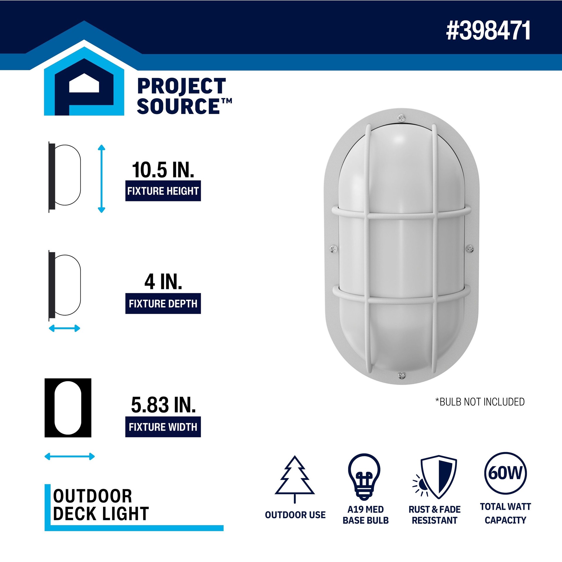 slide 3 of 6, Project Source Comata 1 -Light 10.5-in H White Hardwired Outdoor Wall Light, 1 ct