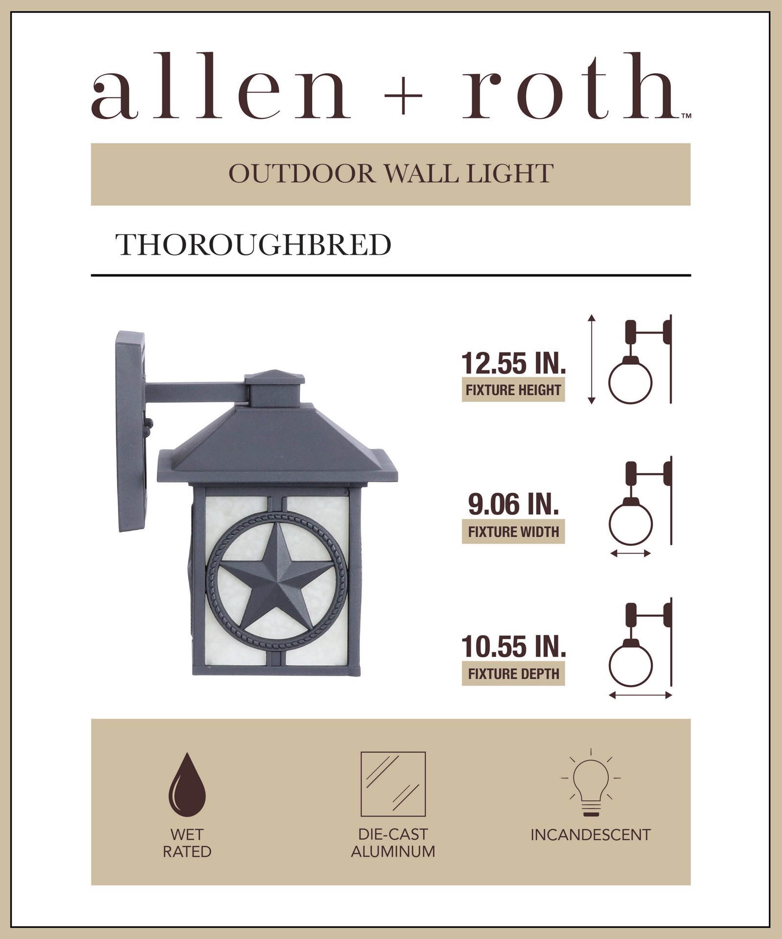 slide 2 of 6, allen + roth Thoroughbred 1 -Light 12.55-in H Matte Black Hardwired Outdoor Wall Light, 1 ct