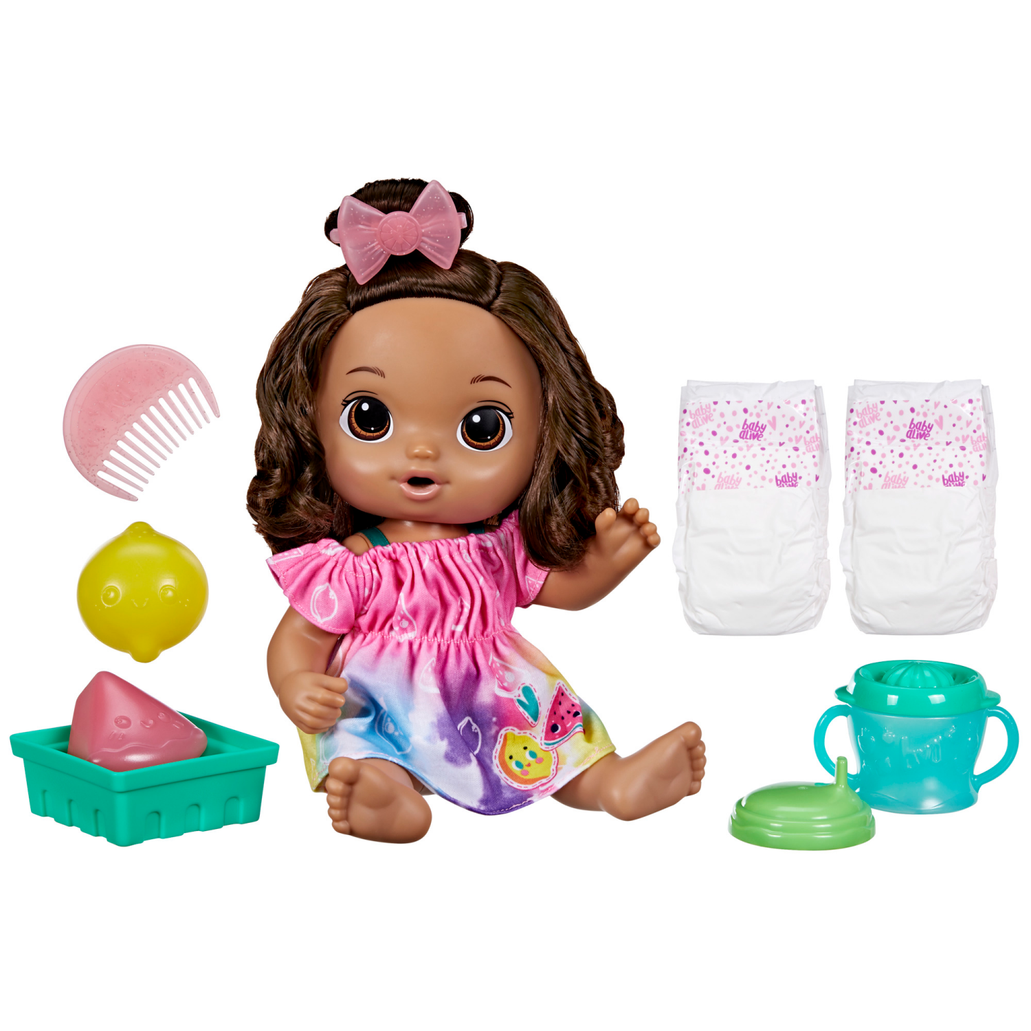 slide 4 of 5, Baby Alive Lemon Fruity Sips Brunette Doll, 1 ct