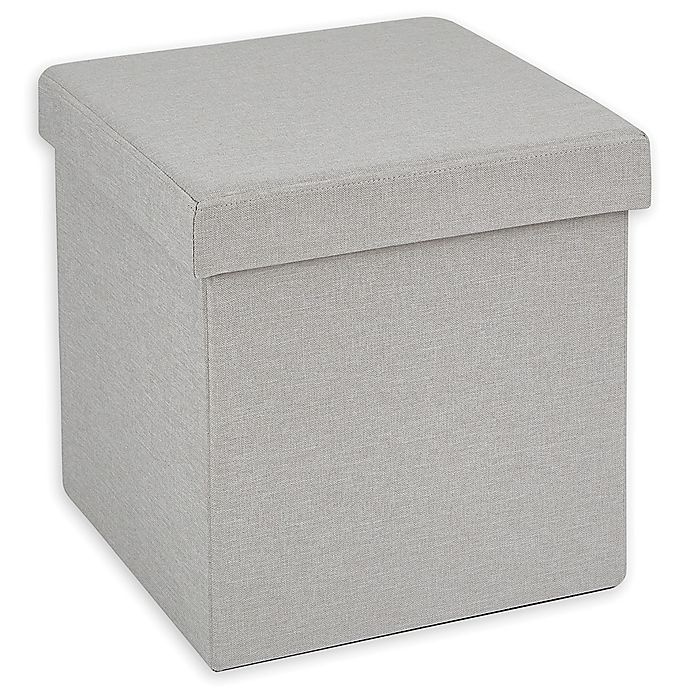 slide 1 of 5, Simply Essential Folding Storage Ottoman - Light Grey, 15 in