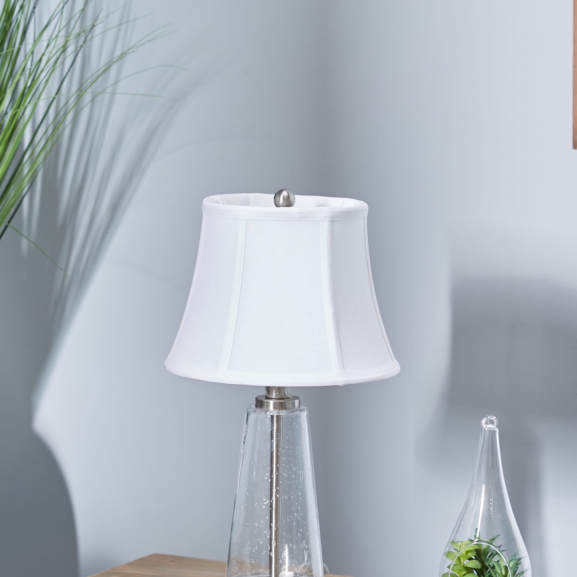 slide 4 of 6, allen + roth 7.5-in x 10-in White Fabric Drum Lamp Shade, 1 ct