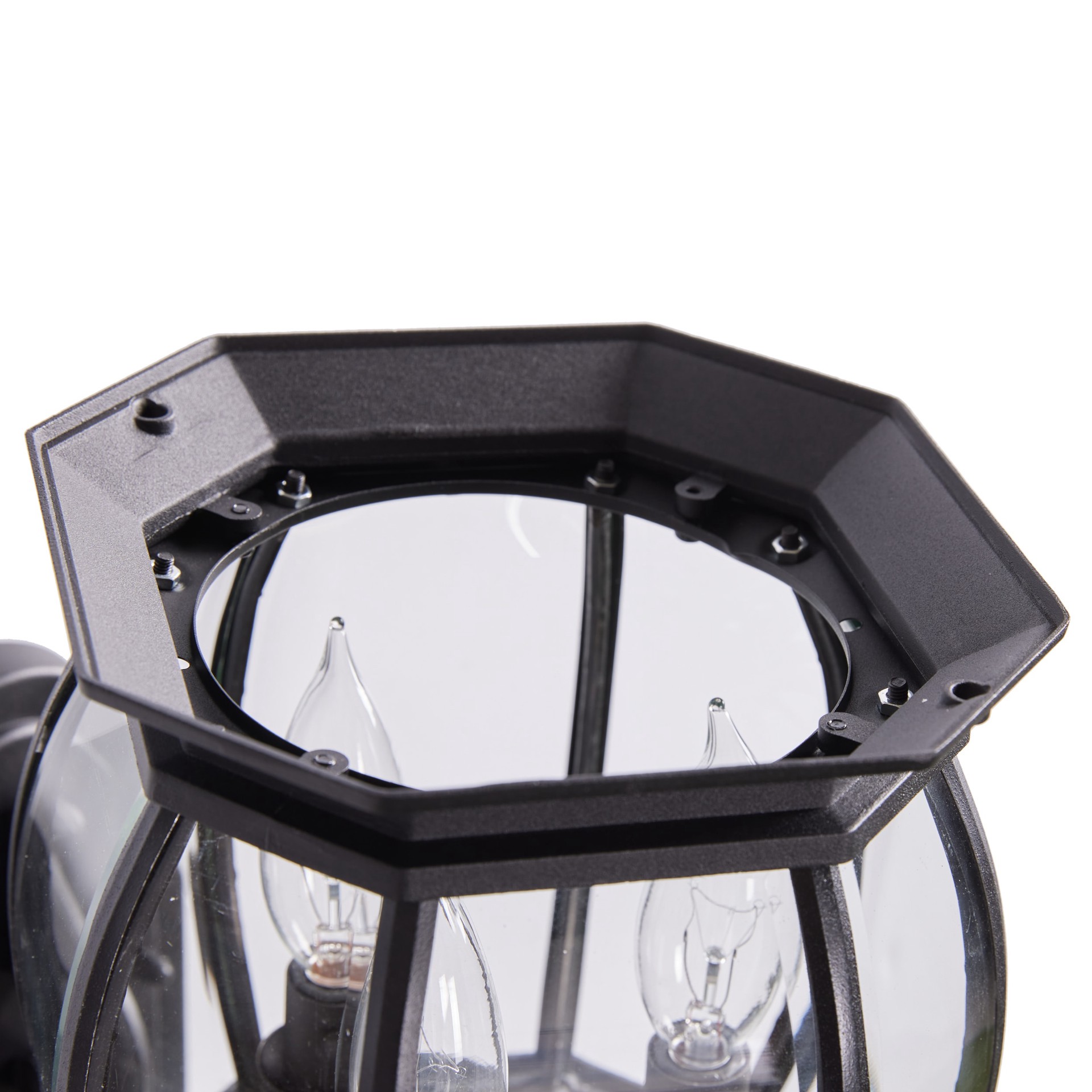 slide 3 of 6, allen + roth French 3 -Light 22.68-in H Black Hardwired Outdoor Wall Light, 1 ct