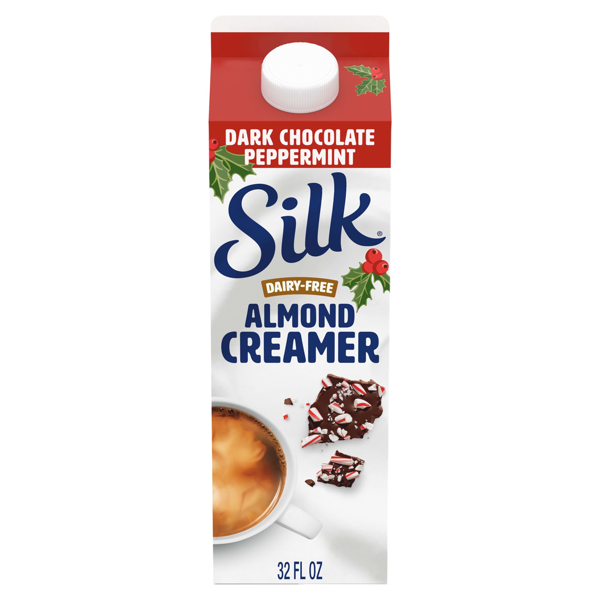 slide 1 of 8, Silk Dark Chocolate Peppermint Dairy-Free Almond Creamer, 1 qt