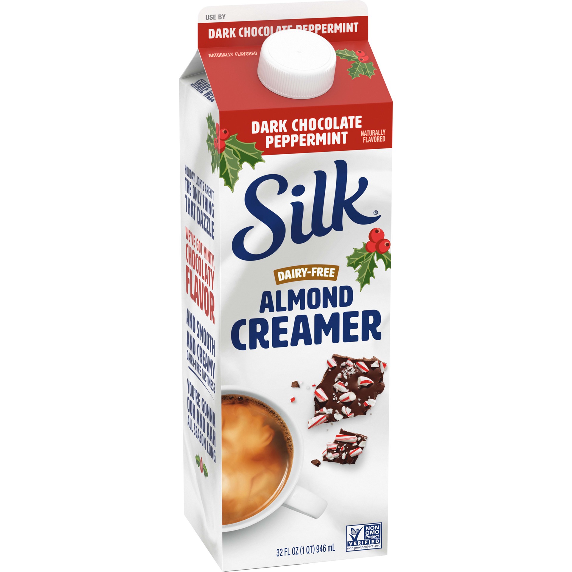 slide 7 of 8, Silk Dark Chocolate Peppermint Dairy-Free Almond Creamer, 1 qt